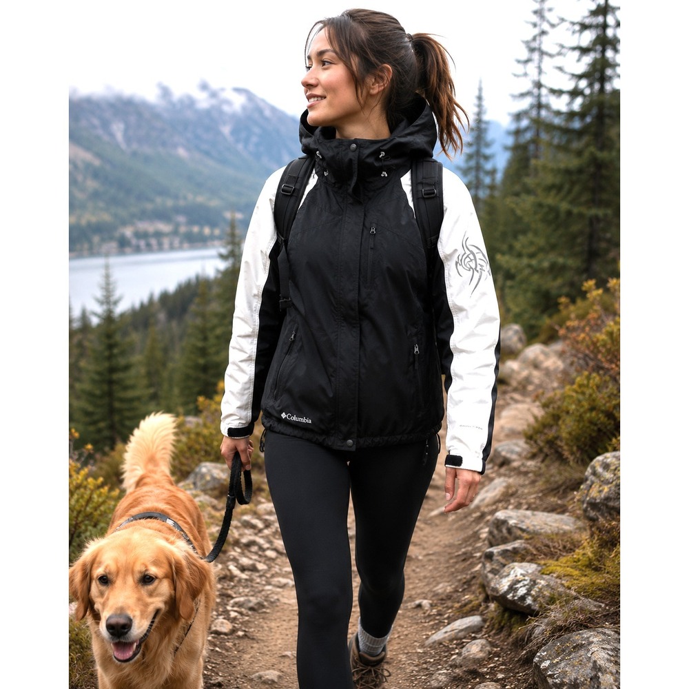 COLUMBIA Women's Small Interchange 3-In-1 Black White Jacket Waterproof Gorpcore